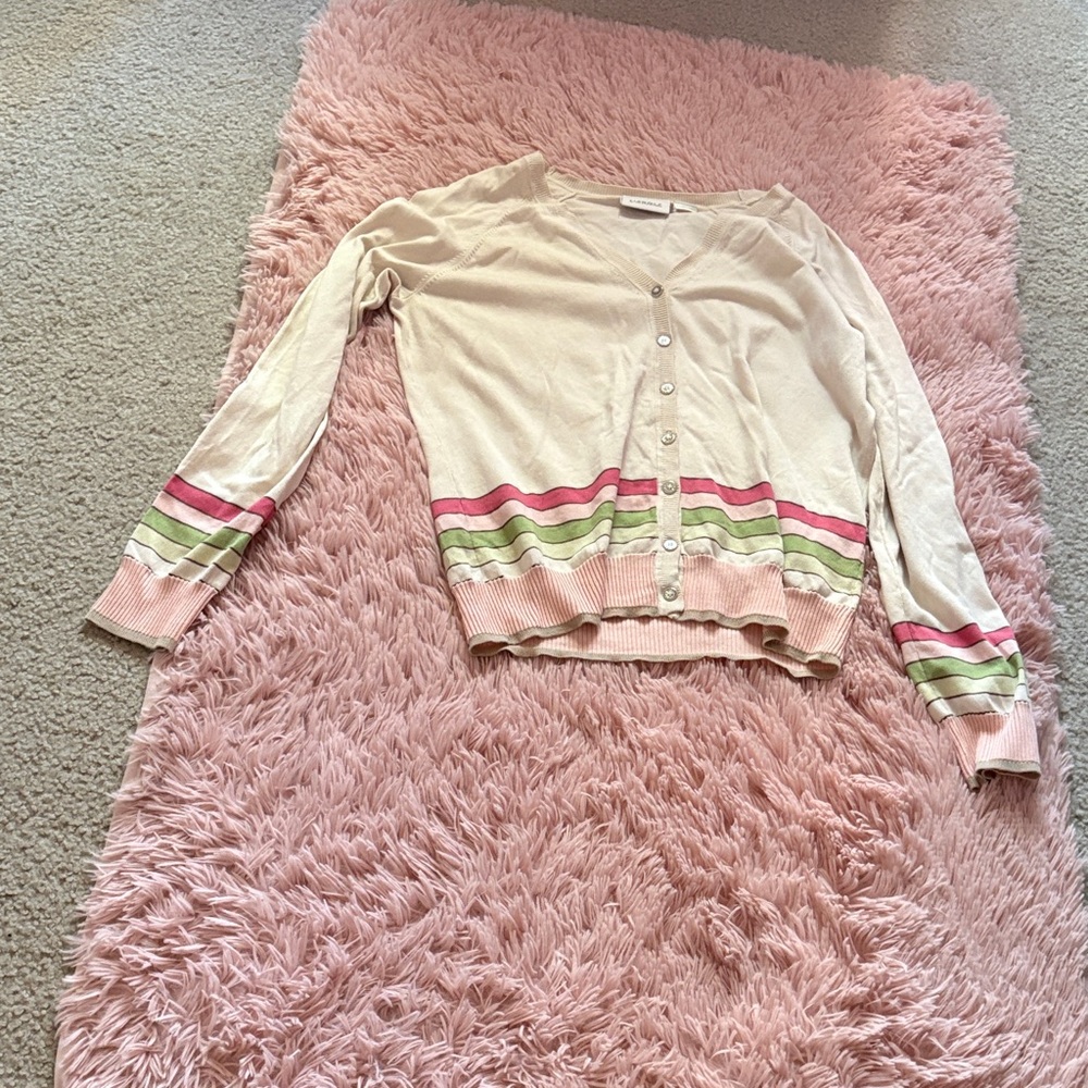 Liz Claiborne Pink and Green Striped Cardigan